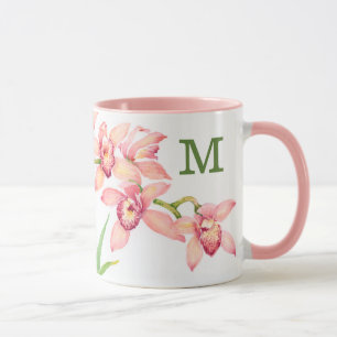 Monogrammm   Aquarellfarbene rosa Blume Tasse