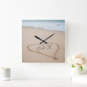 Monogrammm | Beach Liebe I Quadratische Wanduhr (Zuhause)