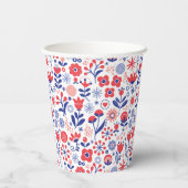 Monogrammm | Blau- und Korallenblumenmuster Pappbecher (Rückseite)