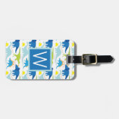 Monogrammm | Blaue Dinosaurier Gepäckanhänger (Vorderseite horizontal)