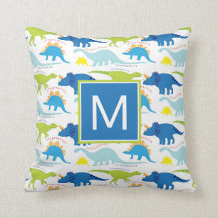 Monogrammm   Blaue und grüne Dinosaurier Kissen