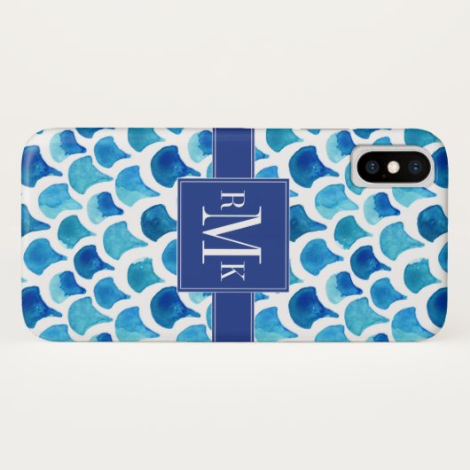 Monogrammm | Blaue Wasserfarbenskala Case-Mate iPhone Hülle (Rückseite (Horizontal))