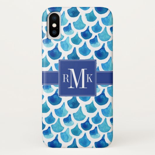 Monogrammm | Blaue Wasserfarbenskala Case-Mate iPhone Hülle (Rückseite)