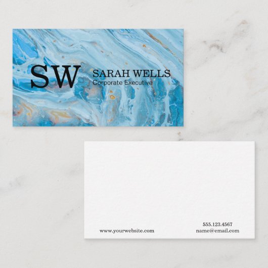 Monogrammm | Blauer Marmor Visitenkarte (Vorne/Hinten)