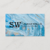 Monogrammm | Blauer Marmor Visitenkarte (Vorderseite)