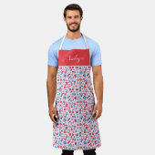 Monogrammm| Blaues und Korallenblumenmuster Schürze (Getragen)