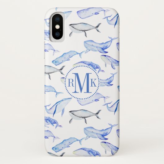 Monogrammm| Blauwal - Muster Case-Mate iPhone Hülle (Rückseite)