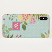 Monogrammm | Blumengarten, blauer Hintergrund Case-Mate iPhone Hülle (Rückseite (Horizontal))