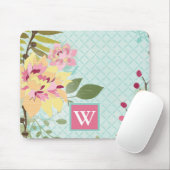 Monogrammm | Blumengarten, blauer Hintergrund Mousepad (Mit Mouse)