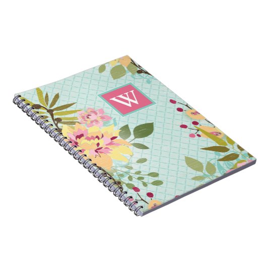 Monogrammm | Blumengarten, blauer Hintergrund Notizblock (Rechte Seite)