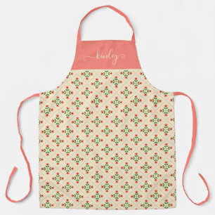 Monogrammm  Blumenrosa und grüne gepflegte Kunst Schürze