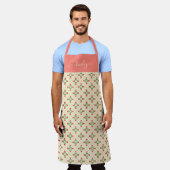 Monogrammm| Blumenrosa und grüne gepflegte Kunst Schürze (Getragen)