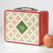 Monogrammm | Blumenrosa und grüne gepolsterte Kuns Metall Brotdose (Beispiel)