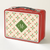 Monogrammm | Blumenrosa und grüne gepolsterte Kuns Metall Brotdose (Rückseite)