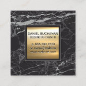 Monogrammm | Chic Gold Metal | Schwarzer Marmor Quadratische Visitenkarte (Rückseite)