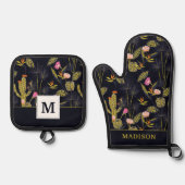 Monogrammm | Dark Summer Night Cactus Pattern Ofenhandschuh & Topflappen-Set (Vorderseite)