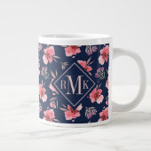 Monogrammm| Dunkelrosa Wasserfarbmuster Jumbo-Tasse (Rechts)