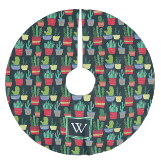 Monogrammm | Eine Menschenmenge von Kakteen Polyester Weihnachtsbaumdecke