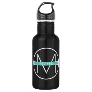 Monogrammm   Einfaches elegantes Black & Blue Indi Edelstahlflasche