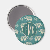 Monogrammm | Elephant Aquamarin Caravan Muster Magnet (Vorderseite/Rückseite)