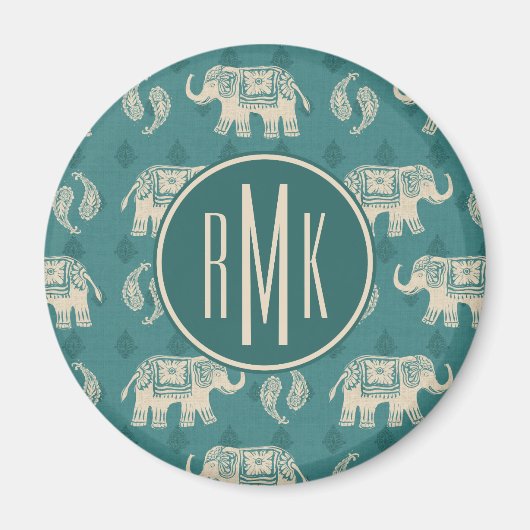 Monogrammm | Elephant Aquamarin Caravan Muster Magnet (Vorne)
