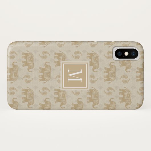 Monogrammm | Elephant Khaki Caravan Muster Case-Mate iPhone Hülle (Rückseite (Horizontal))