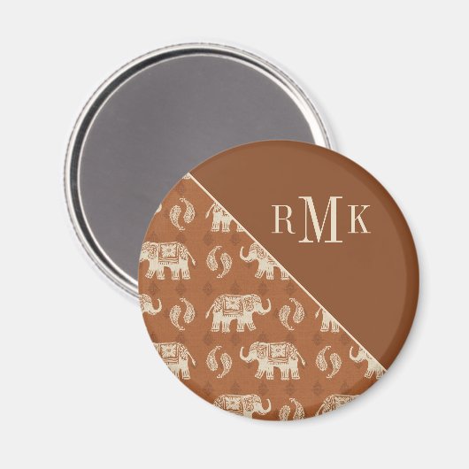 Monogrammm | Elephant Orange Caravan Pattern Magnet (Vorderseite/Rückseite)