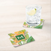 Monogrammm | Exotische Blume Rechteckiger Pappuntersetzer (Vor Ort)