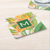 Monogrammm | Exotische Blume Rechteckiger Pappuntersetzer (angewinkelt)