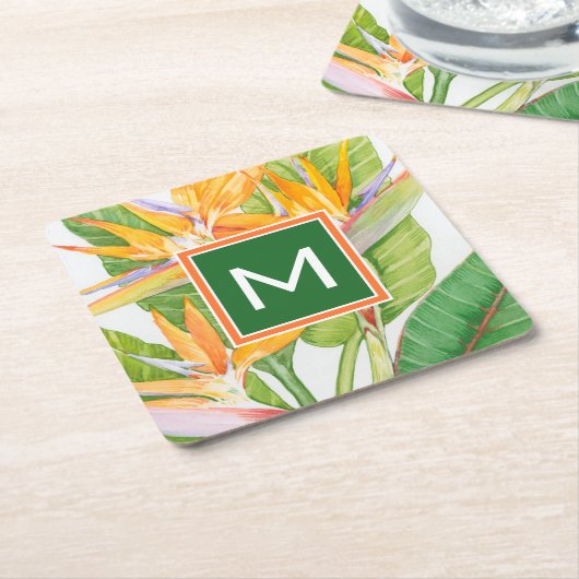 Monogrammm | Exotische Blume Rechteckiger Pappuntersetzer (angewinkelt)