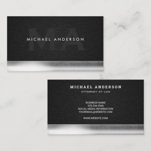 Monogrammm | Fabric Black | Metallische Trimm Visitenkarte (Vorne/Hinten)