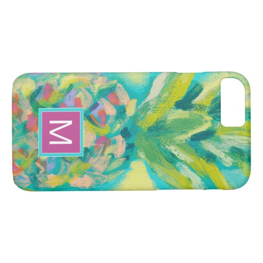 Monogrammm | Farbige tropische Ananas Case-Mate iPhone Hülle (Rückseite (Horizontal))