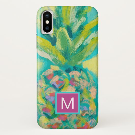 Monogrammm | Farbige tropische Ananas Case-Mate iPhone Hülle (Rückseite)