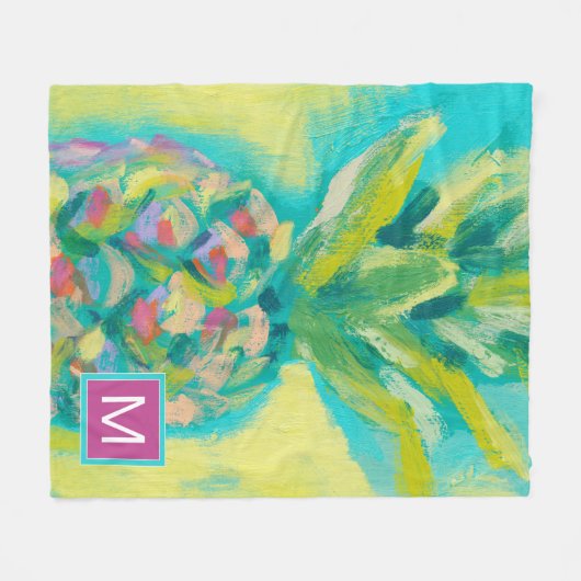 Monogrammm | Farbige tropische Ananas Fleecedecke (Vorderseite (Horizontal))