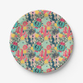 Monogrammm | Farbiges Polka Dot Cactus Pattern Pappteller (Vorderseite)
