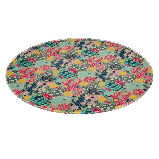Monogrammm | Farbiges Polka Dot Cactus Pattern Schneidebrett (Ecke)