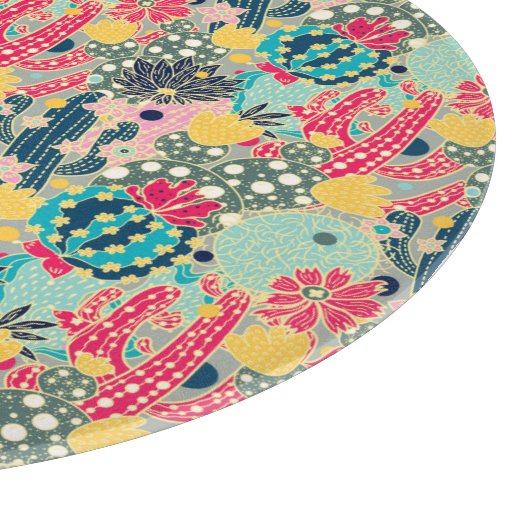 Monogrammm | Farbiges Polka Dot Cactus Pattern Schneidebrett (Ecke)