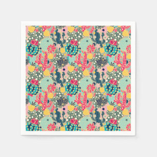 Monogrammm Farbiges Polka Dot Cactus Pattern Serviette