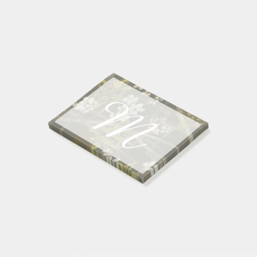 Monogrammm | Gemusterte Zweigstelle Blossom I Post-it Klebezettel (angewinkelt)