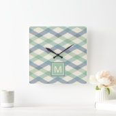 Monogrammm | Geometrisches Muster der Pastel Quadratische Wanduhr (Zuhause)