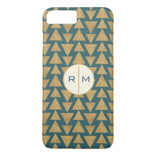 Monogrammm| Geoschritt| Gold & Dark Aquamarin Pat Case-Mate iPhone Hülle (Rückseite)
