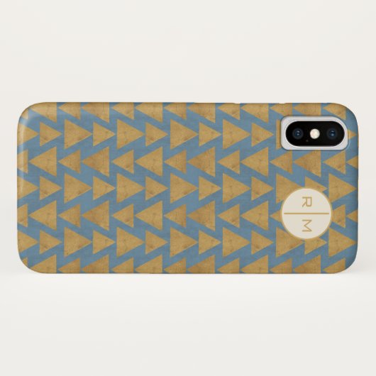 Monogrammm| Geoschritt| Gold- und Blaumuster Case-Mate iPhone Hülle (Rückseite (Horizontal))