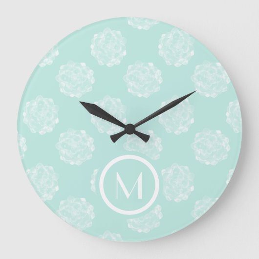 Monogrammm | Glück der Pflanze | Pastel Succulent Große Wanduhr (Vorderseite)