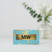 Monogrammm | Gold Backing | Aquamariner Goldmarmor Visitenkarte (Stehend Vorderseite)