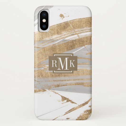 Monogrammm | Gold & Grau Case-Mate iPhone Hülle (Rückseite)