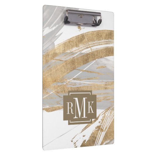 Monogrammm | Gold & Grau Klemmbrett (Rechts)