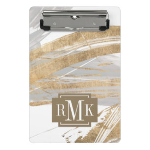 Monogrammm   Gold & Grau Mini Klemmbrett
