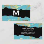 Monogrammm | Goldmarmor Aquamarin Visitenkarte (Vorne/Hinten)