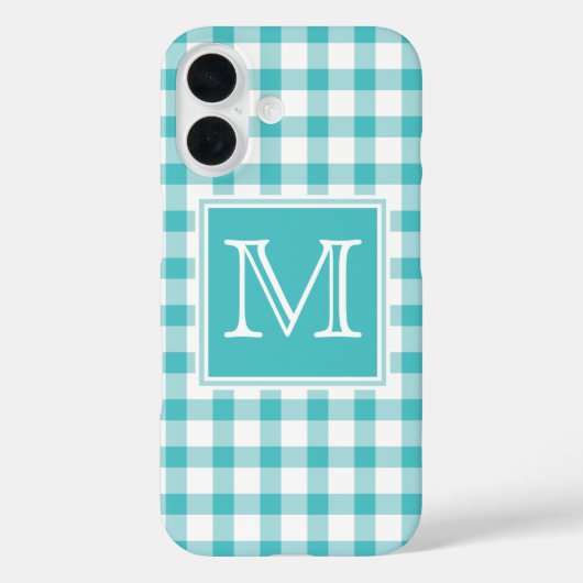 Monogrammm | Green Gingham Kariertes Schachbrett E Case-Mate iPhone Hülle (Rückseite)