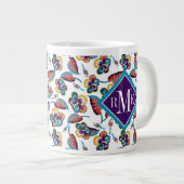 Monogrammm| Helles Hibiskus Muster Jumbo-Tasse (Vorderseite Rechts)